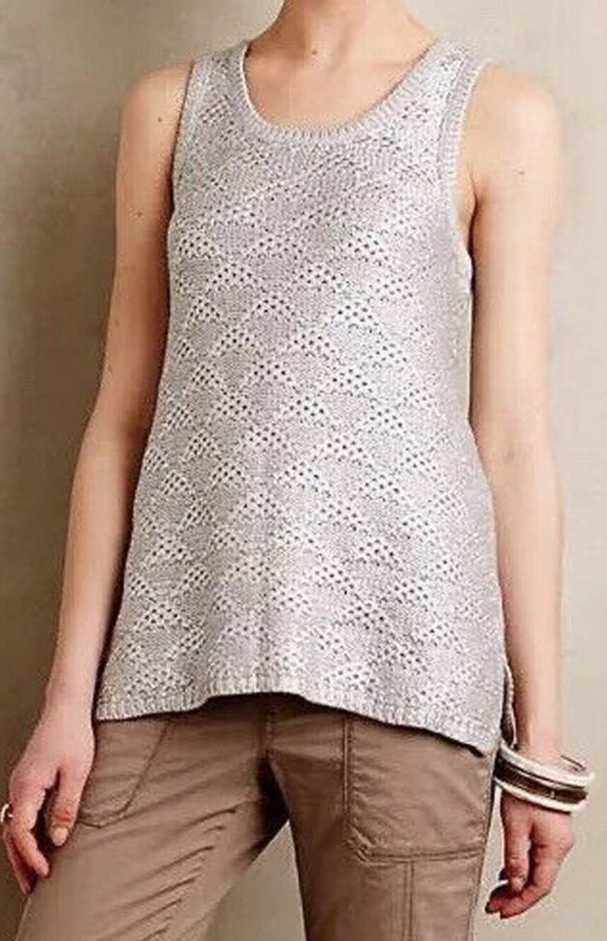 Moth Anthropologie M Sana Sweater Knit Tank Top Silver Foiled Metallic Party